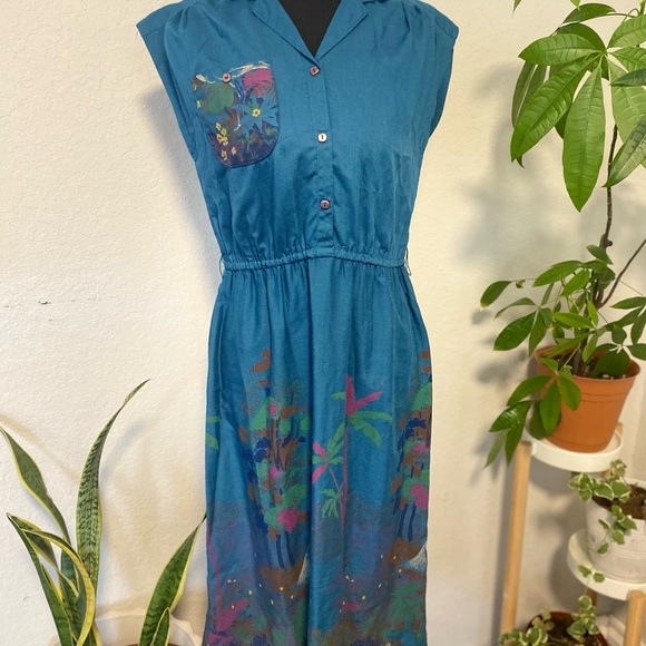 Vintage, 70s,art to wear, artsy, birds, tropical, hippie, quirky, grandma - Picture 3 of 3